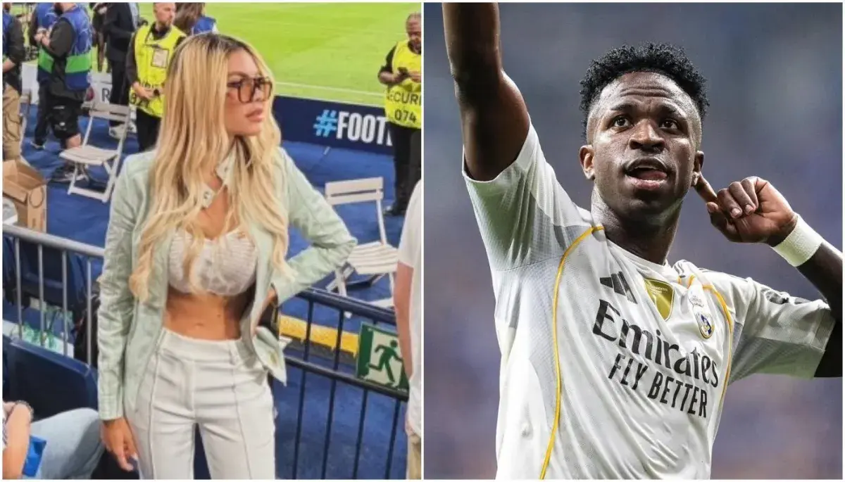 Após expor Vini Jr. e ganhar buquê, modelo vai a jogo do Real Madrid